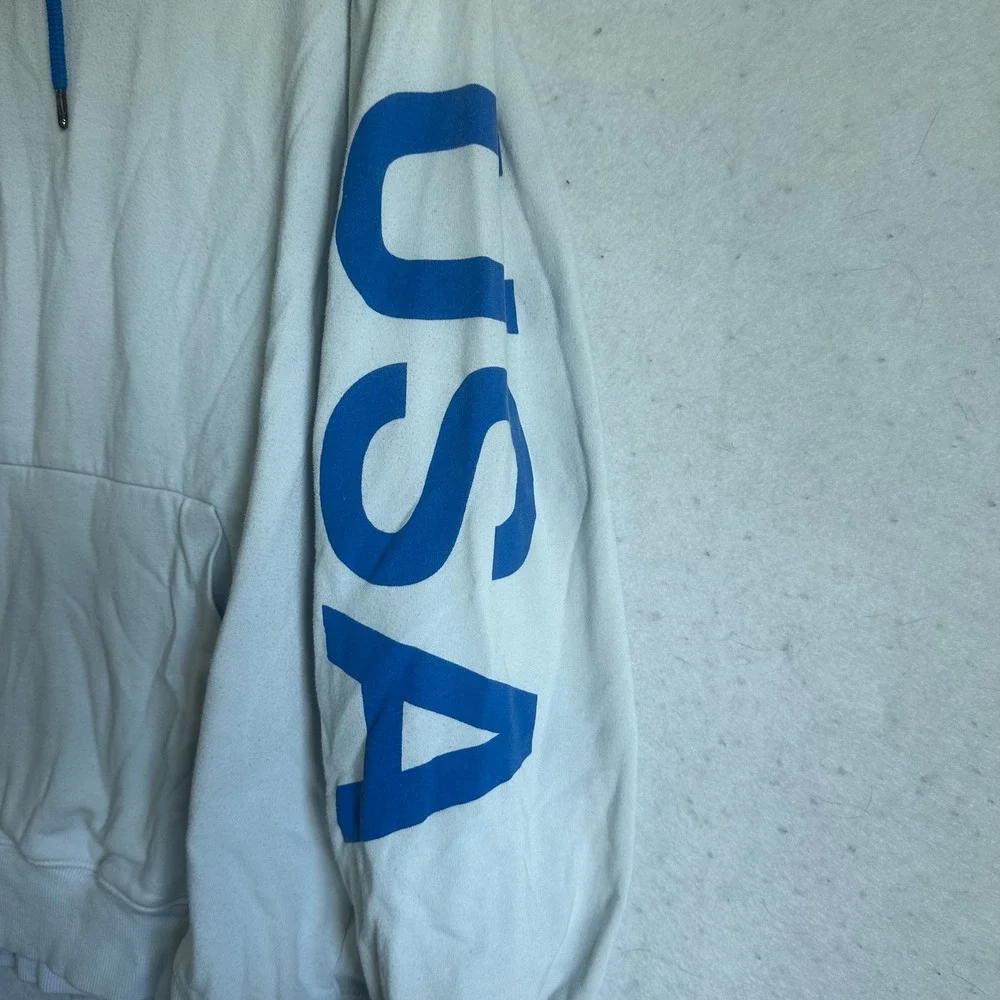 The North Face Mens USA Flag Graphic Hoodie White Blue XL Pullover Sweatshirt